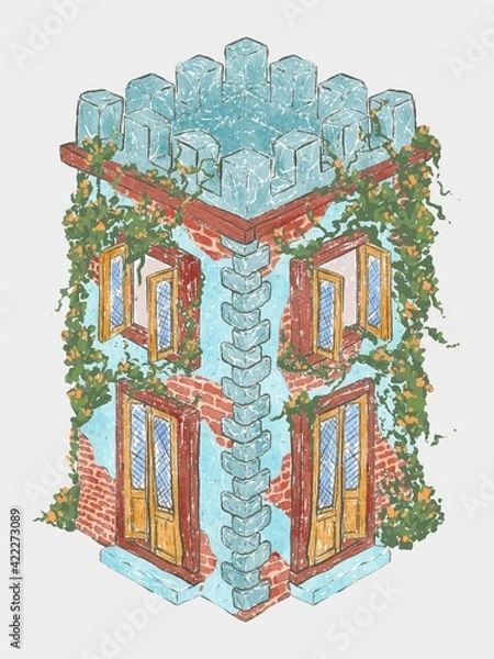 Obraz aesthetic rustic castle hand drawn illustration