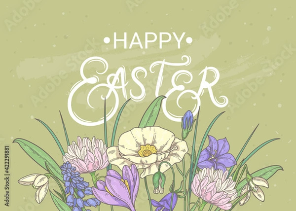 Fototapeta Happy Easter. Banner with spring flowers