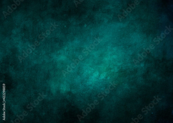 Fototapeta Dark green background texture with black vignette in old vintage cloudy textured design, Christmas or St Patrick's day paper	