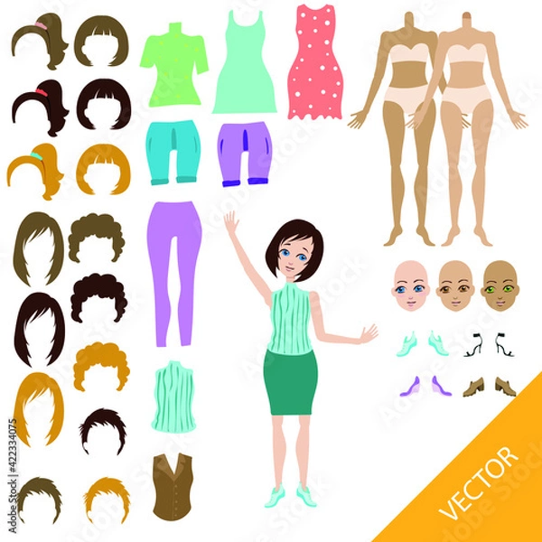 Obraz Set for creating a cartoon girl. Isolated vector