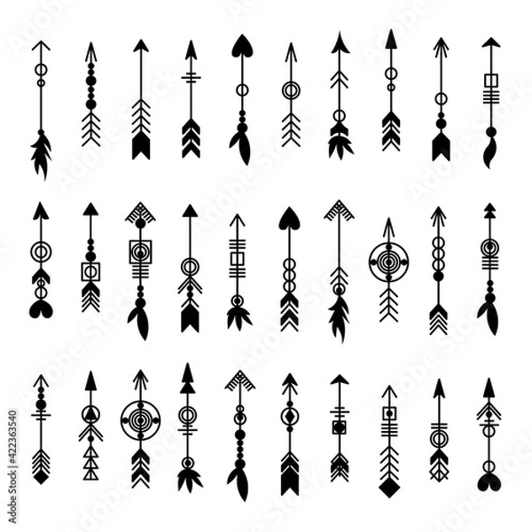 Fototapeta Tribal arrow set. Ethnic vector design collection. Boho elements for tattoo, stickers, t-shirt, bag, clothes.