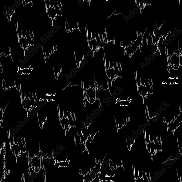 Fototapeta Seamless vector pattern. White text on a black background.