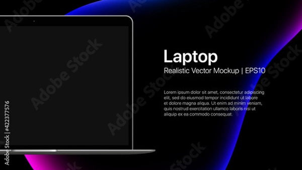 Fototapeta Laptop presentation mockup slide with liquid bubble. Vector illustration