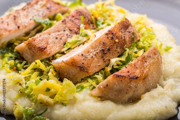 Fototapeta Chicken with mashed potatoes and vegetables