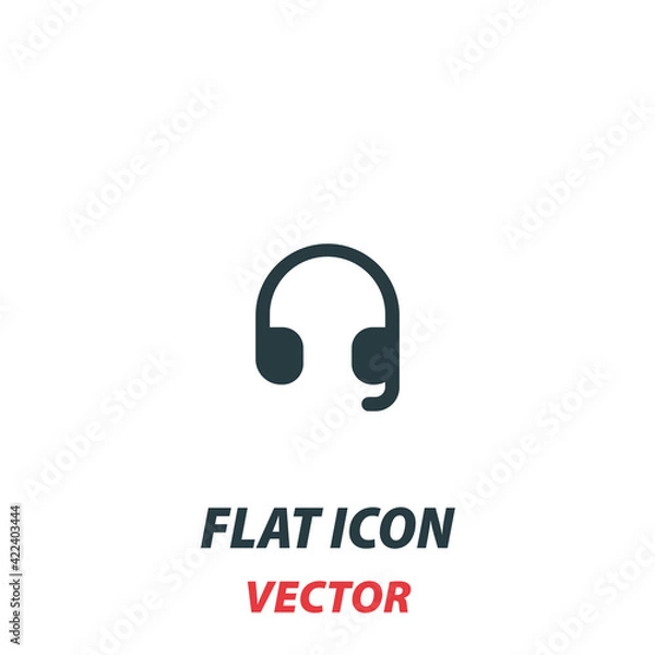 Fototapeta Headset icon in a flat style. Vector illustration pictogram on white background. Isolated symbol suitable for mobile concept, web apps, infographics, interface and apps design