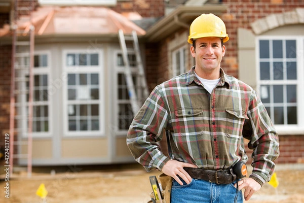 Obraz Construction: Cheerful Worker on Construction Site
