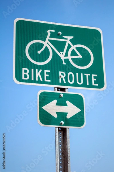 Fototapeta Bicycles route sign.