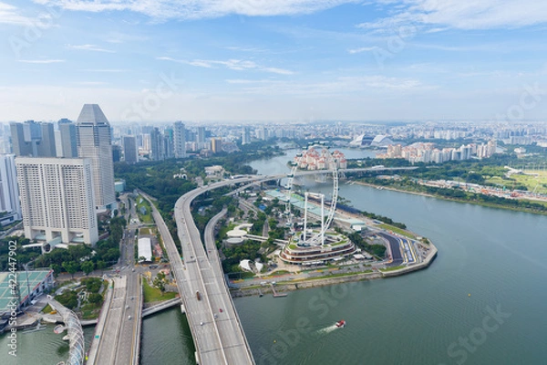 Fototapeta Top views skyline business building and financial district in sunshine day at Singapore City, Singapore