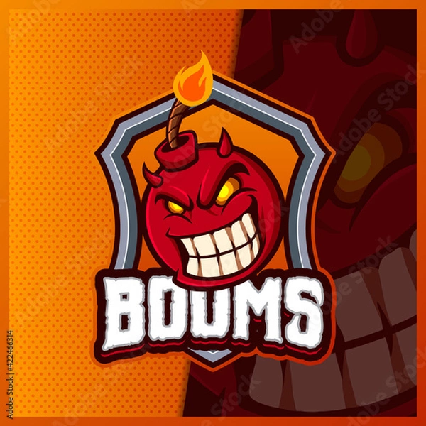 Fototapeta Devil Dynamite Boom mascot esport logo design illustrations vector template, Grenade logo for team game streamer youtuber banner twitch discord