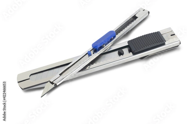 Fototapeta Cutter knife with steel handle on a white background,with clipping path