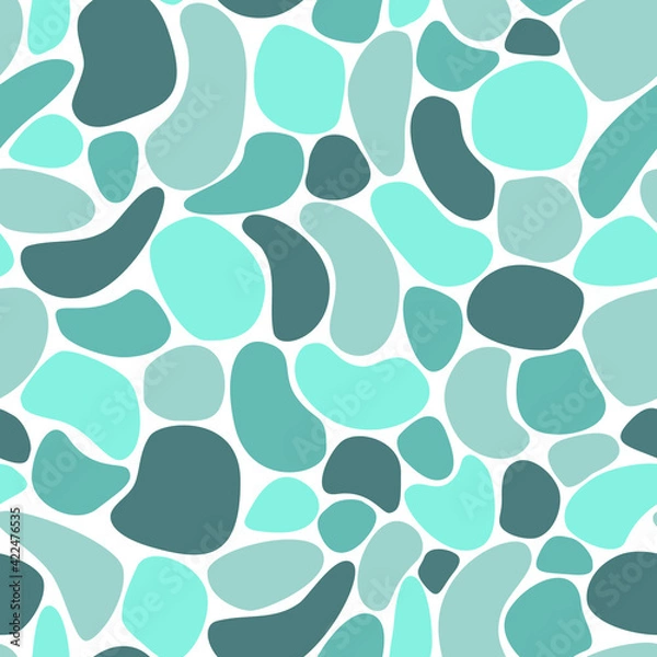 Fototapeta Vector seamless pattern: flat illustration of blue and gray sea stones on white . Simple free form  design for textile, wallpaper, wrapping paper, notebook cover. Minimalism.