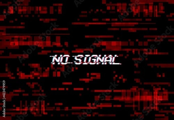 Fototapeta Glitch screen no signal TV noise, VHS or digital pixels on vector background. Video error and no signal glitch effect, on monitor, internet broken data and television distortion, display interference