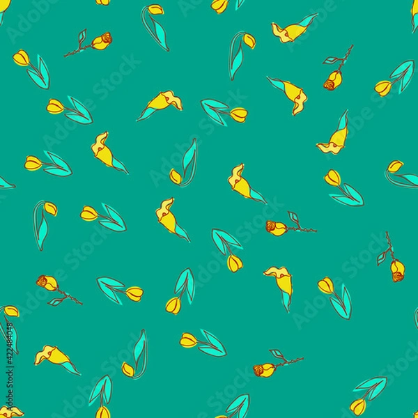 Obraz Seamless pattern with doodle flowers and leaves.