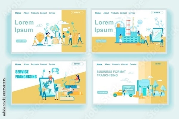 Fototapeta Online Service Business Franchise Landing Page Set