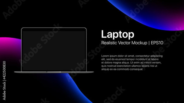 Fototapeta MacBook Presentation slide with Laptop Mockup on liquid bubbles background. Vector illustration