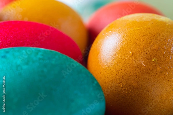 Obraz still life colored easter eggs in rustic style blur background