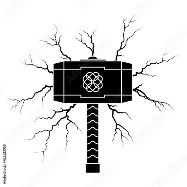 Obraz Viking hammer icon with lightning bolts vector illustration