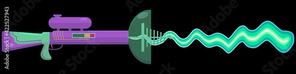 Fototapeta Vector illustration of a blaster firing a beam. Alien weapon concept. Children's weapons for games. colorful picture for game design.