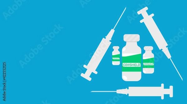 Obraz Vector illustration of covishield coronavirus vaccine and syringe, vaccination and treatment campaign. All elements are isolated.