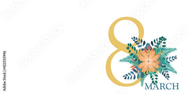 Fototapeta Greeting card template for March 8, women's day. Vector illustration.