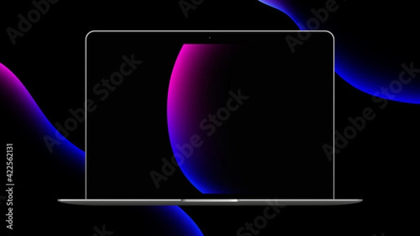 Fototapeta Macbook Presentation Slide. Slide with Laptop Mockup on liquid bubbles background. Vector illustration