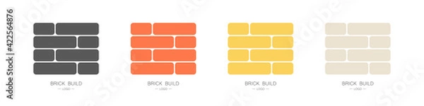 Fototapeta Set of logos bricks of different colors. Building materials concept. Vector illustration in flat style