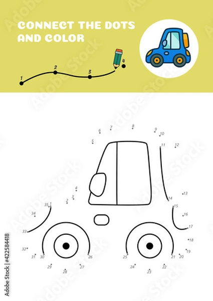 Fototapeta Connect the dots and color. Blue car. Vector EPS 10