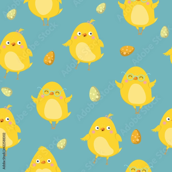 Fototapeta Easter seamless pattern. Chicken character. Vector illustration