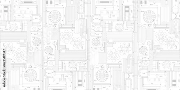 Obraz Technical drawing background .Mechanical Engineering drawing.Rotating gears.Vector illustration.