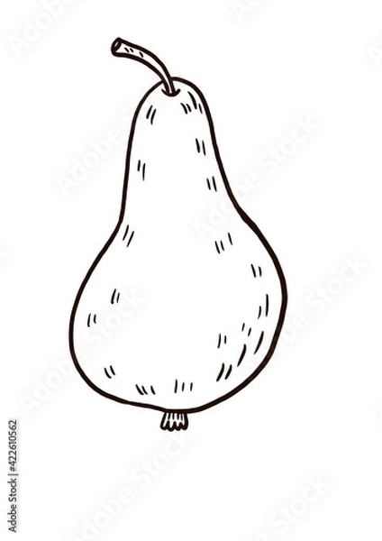 Obraz Pear. Coloring. Black and white digital illustration. Cute illustration for the decor and design of posters, postcards, prints, stickers, invitations, textiles and stationery.