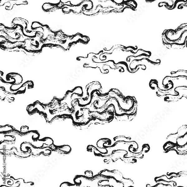 Fototapeta Seamless pattern of clouds hand-drawn ink.