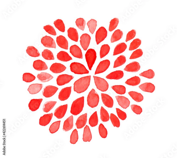 Fototapeta Watercolor illustration of an abstract flower from red petals. The element is isolated, on a white background.