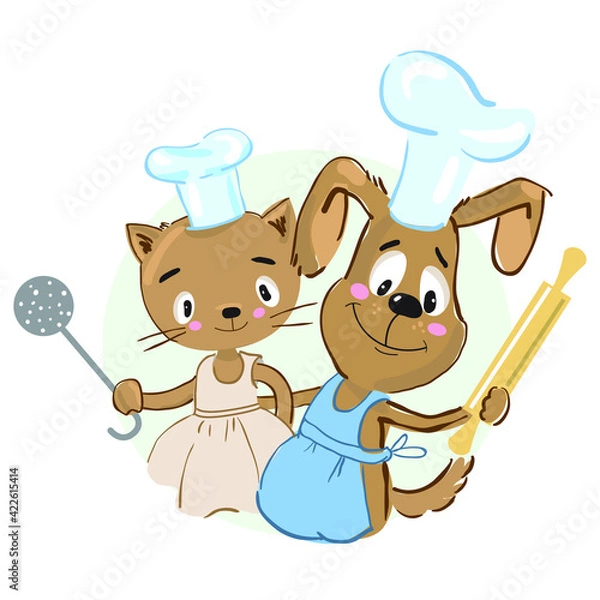 Fototapeta Сat and dog cooks 