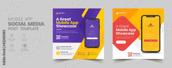 Fototapeta Mobile app promotion social media post banner template