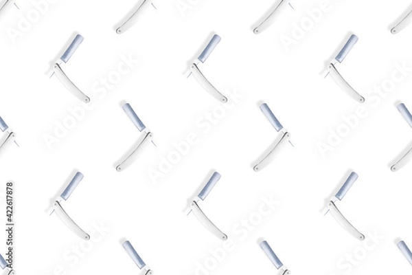 Fototapeta Straight razor seamless pattern. Background on the theme of a hairdressing salon.