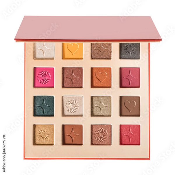 Fototapeta Makeup eyeshadow set with mirror on white isolated background