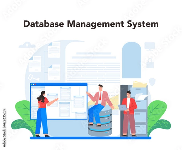 Fototapeta Data base administrator concept. Admin or manager working