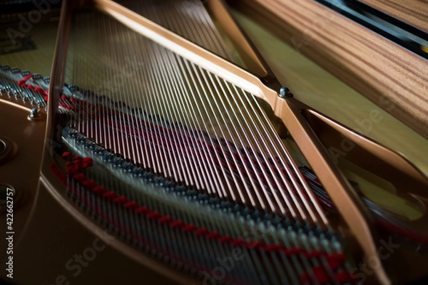 Obraz Inside grand piano background, strings in side grand piano
