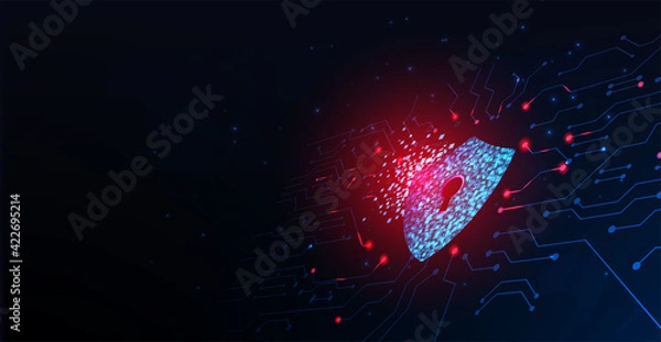 Fototapeta Koncepcja cyberataku. Zniszczone bezpieczeństwo cybernetyczne. Zniszczona w obwodach elektrycznych Network Dark Blue.information Conception. Wektor ilustracja.