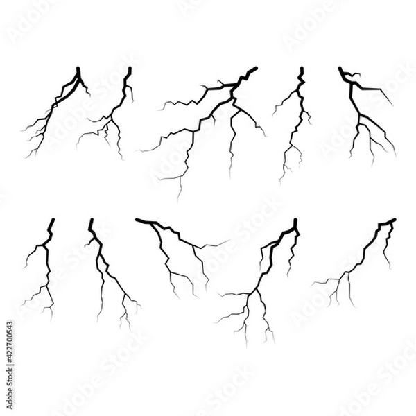 Obraz Black lightning collection isolated on white background vector illustration