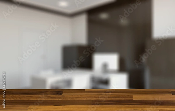 Fototapeta Background with empty table. Flooring. Modern meeting room. 3D rendering.