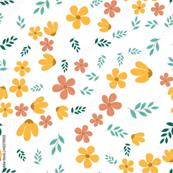 Fototapeta Simple abstract seamless pattern with flowers and leaves