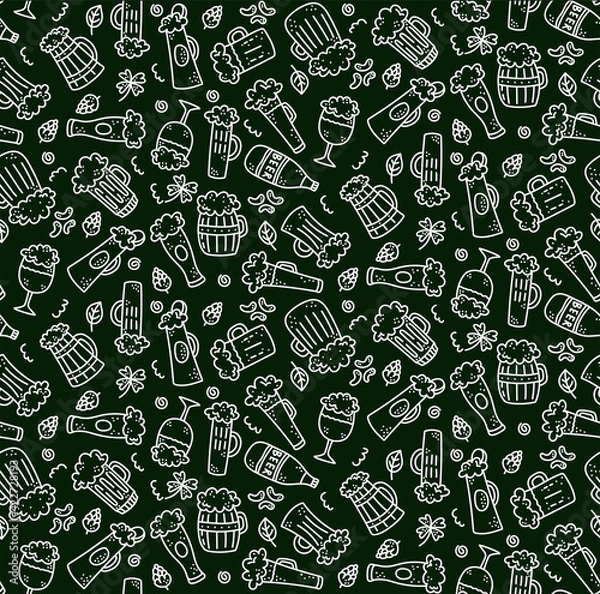 Fototapeta Beer drinks doodle icons seamless vector pattern