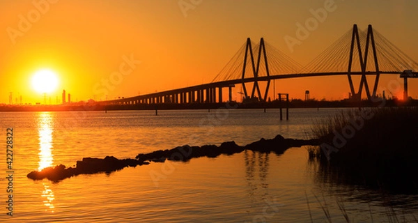 Fototapeta This beautifully designed bridge connects La Porte Texas to Baytown Texas with it's strength and grace.