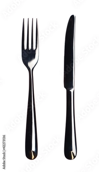 Fototapeta Stainless knife and fork isolated