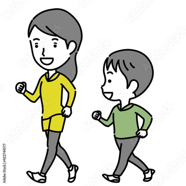 Fototapeta ウォーキングする親子イラスト素材