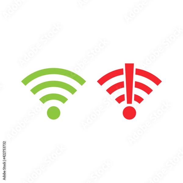 Fototapeta Wi-fi icon set. Wireless technology collection. Green and red wifi pictogram group. No signal. Vector isolated on white background
