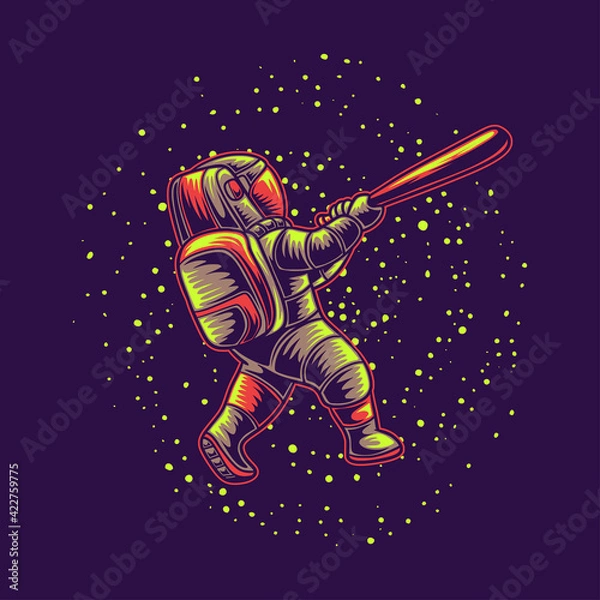 Obraz t shirt design astronaut hit the home run in the galaxy baseball illustration