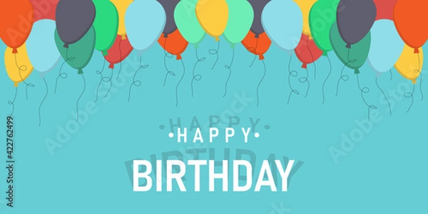 Fototapeta Flying balloons background vector illustration, flat festive balloons decoration for banner, postcard, happy birthday card. Vector illustration.