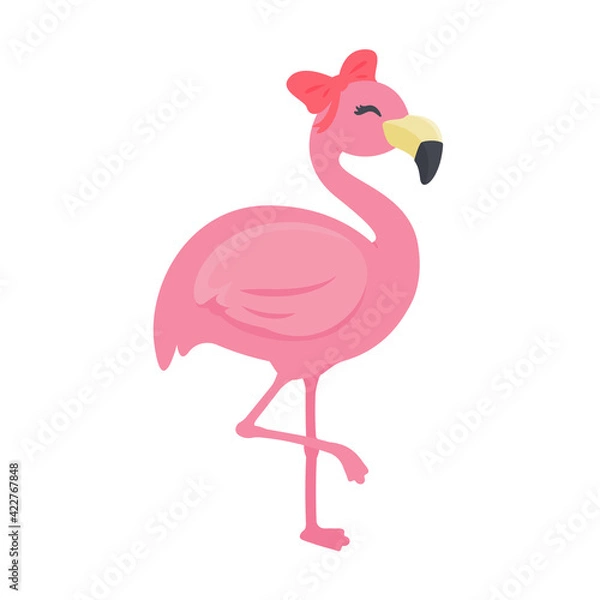 Fototapeta Beautiful Summer Flamingo Vector Decorate the head with flowers and a crown.